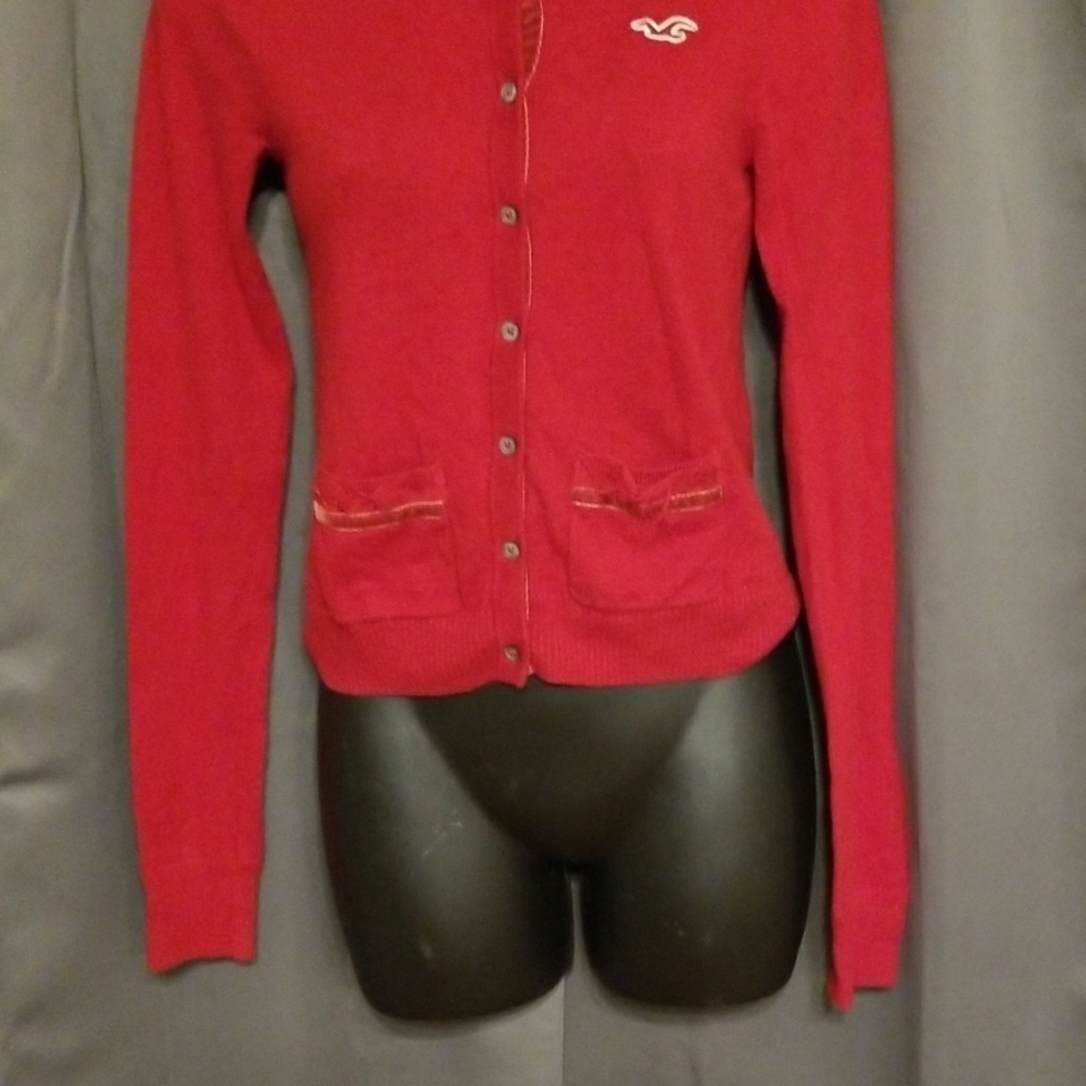 Hollister Womens/Juniors‎ Sweater Red Button-Up Pockets size S GUC